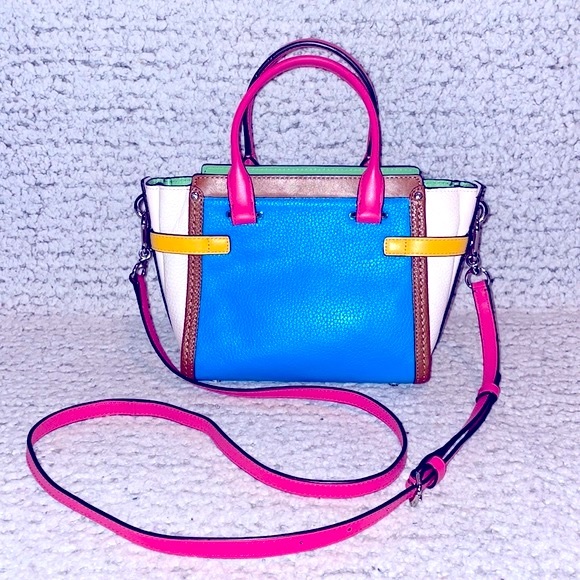 Coach Swagger 21 Rainbow Colorful Color Block Satchel Crossbody Purse Bag - Picture 8 of 16